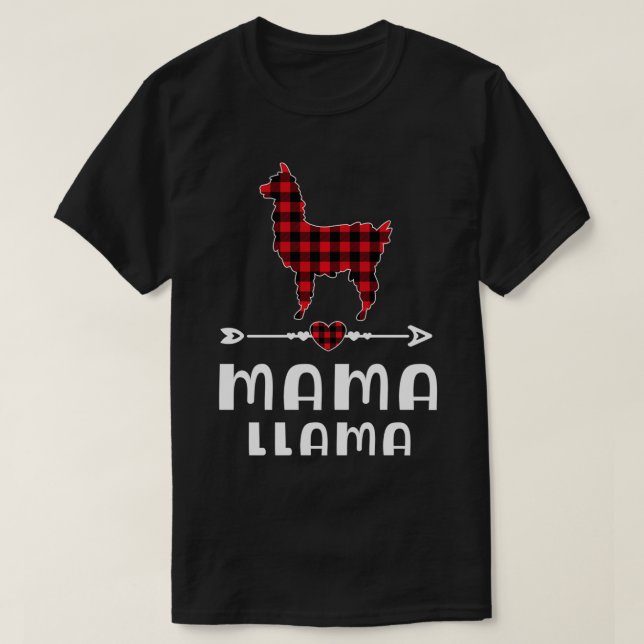 Mama Llama Christmas Pajama Red Kariert Buffalo Fa T-Shirt (Design vorne)