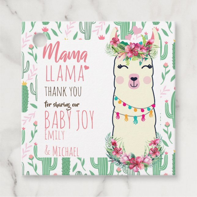 Mama Llama Fiesta Baby Girl Duschgeschirr Geschenkanhänger (Vorderseite)