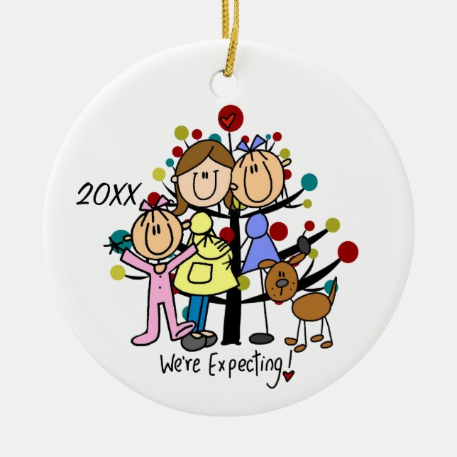 Mama-Mädchen-Hund der Familien-erwartungsvoller Keramikornament (Vorne)