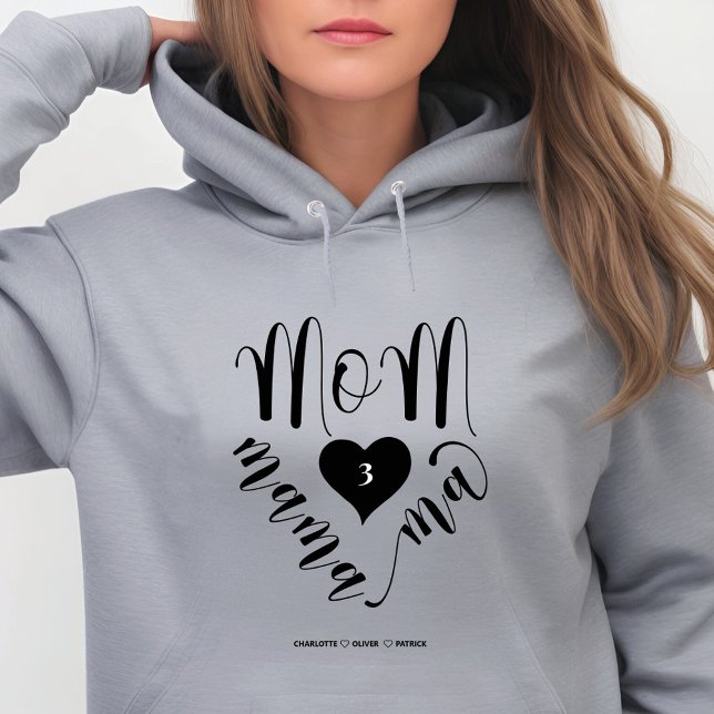 Mama Mama Ma Heart Children Names Hoodie (Von Creator hochgeladen)
