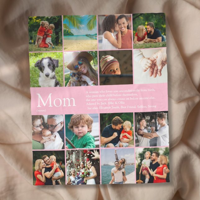 Mama Mama Mama Definition 16 Fotomaterial Rosa Fleecedecke (Mom Mum Mama Definition 16 Photo Collage Pink Fleece Blanket)