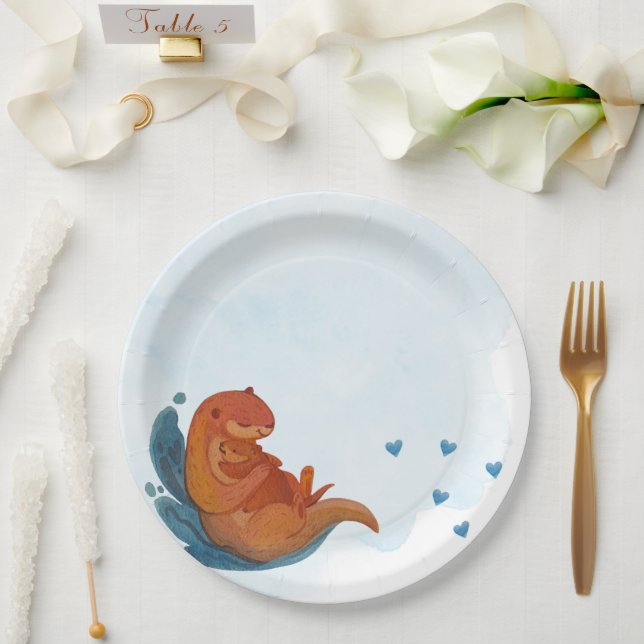 Mama & Me Otter Babydusche Papierplatte Pappteller (Hochzeit)
