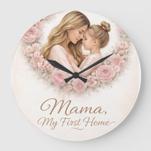 Mama — Mein erstes Zuhause Mutter-und-Tochter-Bl Große Wanduhr
