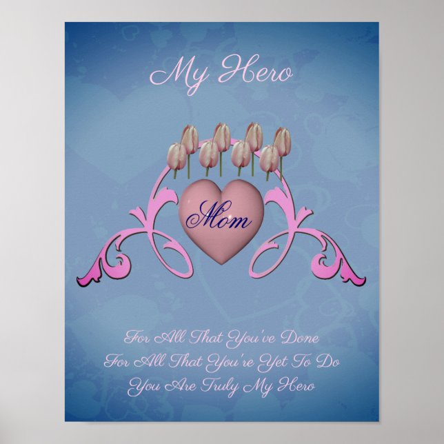 Mama Mein Held Herz und Blume Personalisiert Poster (Vorne)