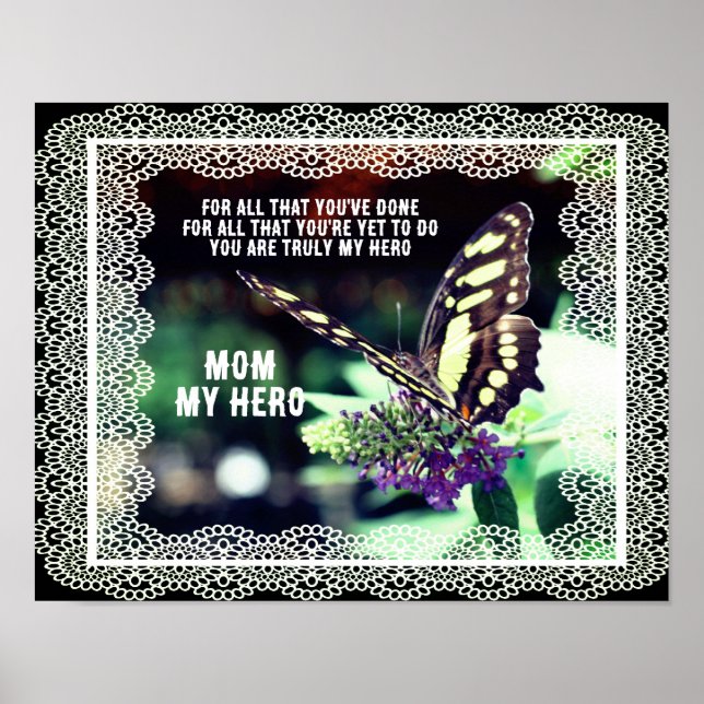 Mama Mein Held Schmetterling Natur Personalisiert Poster (Vorne)