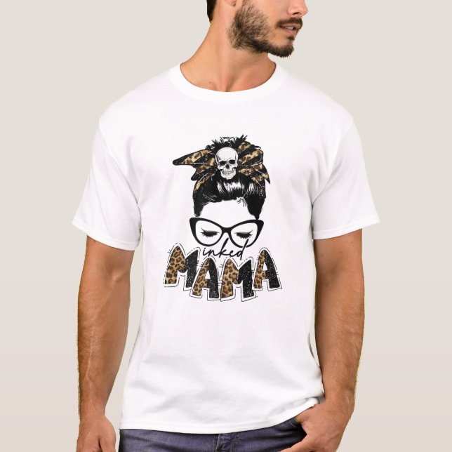 Mama Messy Bun Bandana Leopard Mama T-Shirt (Vorderseite)