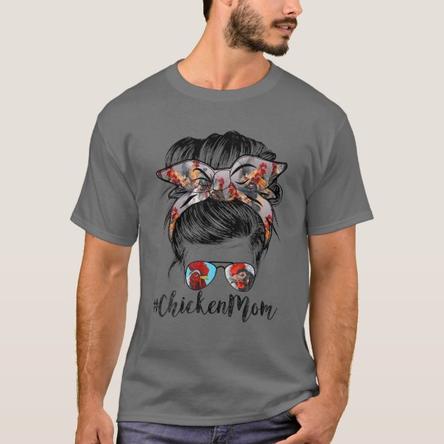 Mama Messy Bun Bandana Sonnenbrille Huhn L T-Shirt (Vorderseite)
