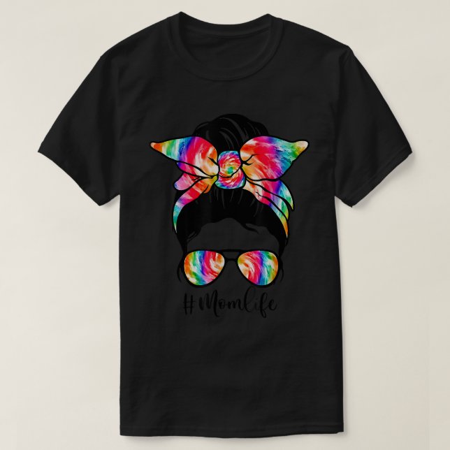 Mama Messy Hair Bun Gefärbte Krawatte Frauen Mutte T-Shirt (Design vorne)