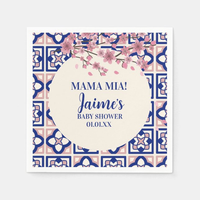 Mama Mia Baby Shower Cherry Blossoms Serviette (Vorderseite)