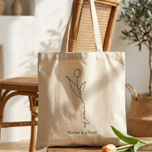 Mama Minimaler Chic-Schriftzug und Blumen-Tote-T Tragetasche