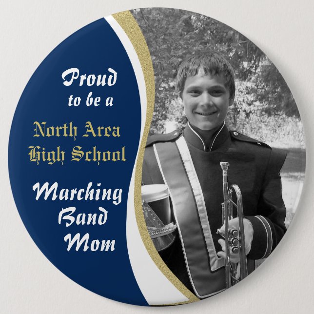 Mama mit Foto Blue Gold Button (Vorderseite)
