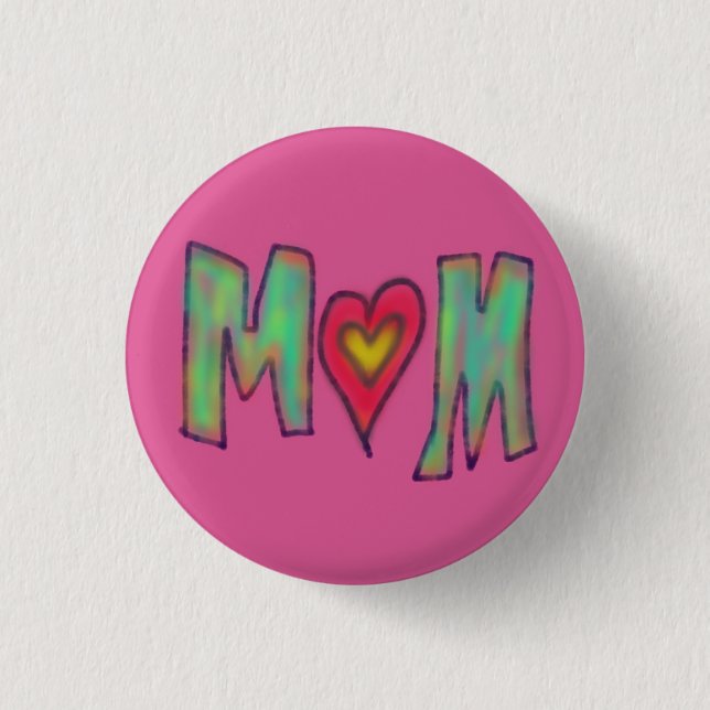 Mama mit Herz Handgezeichnete Kunst Rosa  Button (Vorderseite)
