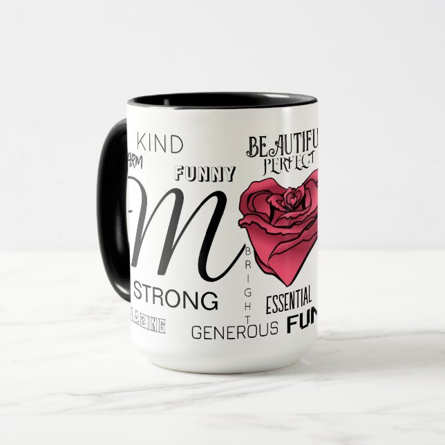 Mama mit Herz Rose und Typografie Tasse (Vorderseite Links)