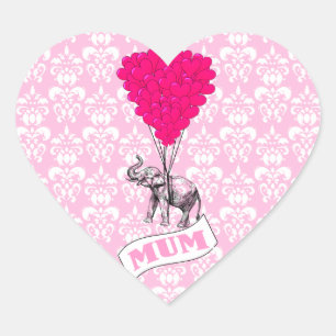 Mama mit rosa Elefanten Herz-Aufkleber