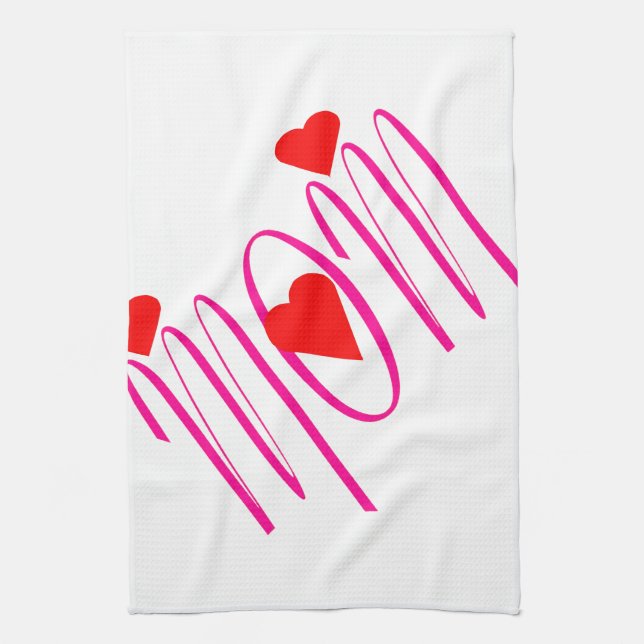 Mama mit Rotem Herzen Geschirrtuch (Vertikal)