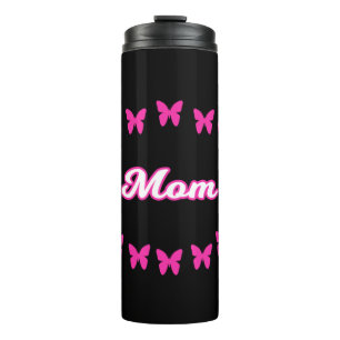 Mama mit süßen rosa Schmetterlingen Thermosbecher