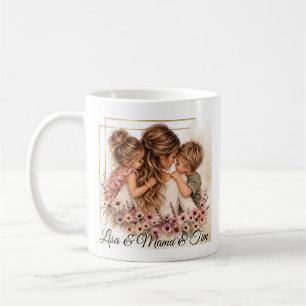 Mama mit Tochter & Sohn Tasse - Mit Wunschname