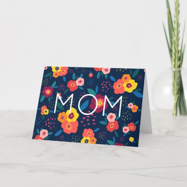 Mama Moderne Blüten in Blau und Korallen Karte (Vorderseite)