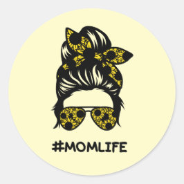 Mama #momlife chaotischen Bun Sonnenblume Runder Aufkleber