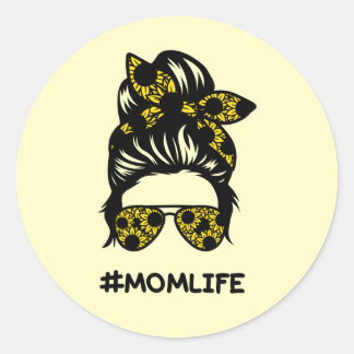 Mama #momlife chaotischen Bun Sonnenblume Runder Aufkleber