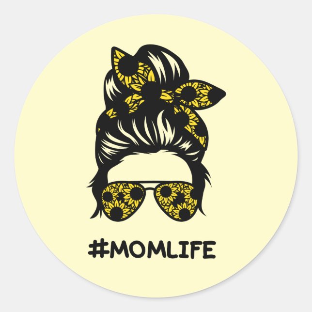 Mama #momlife chaotischen Bun Sonnenblume Runder Aufkleber (Vorderseite)