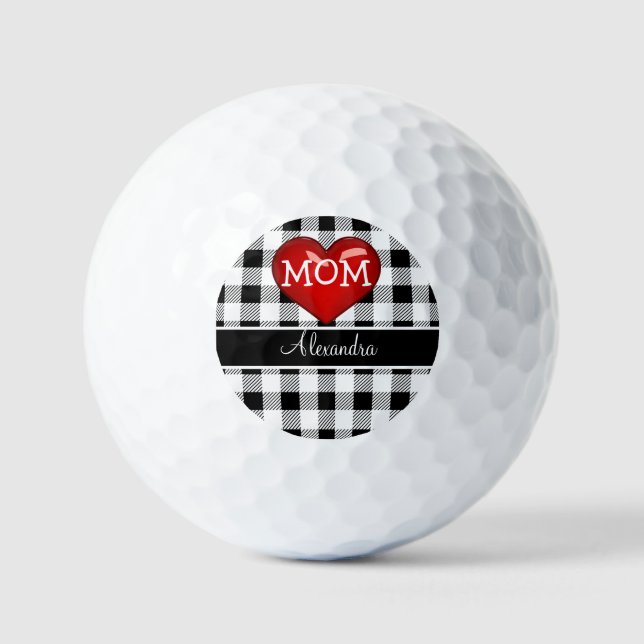 MAMA Monogram Buffalo Kariertes Schwarz-weißes rot Golfball (Vorderseite)