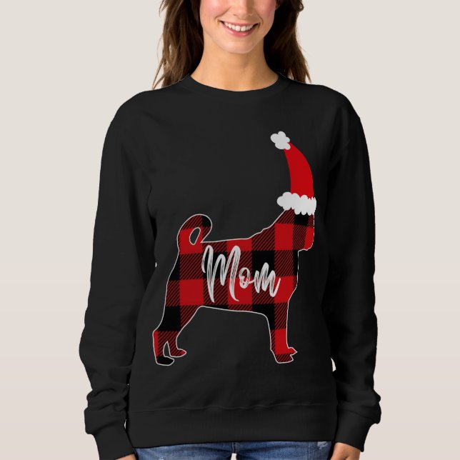 Mama Mops Dog Christmas Mama Pajama Rotes Karierte Sweatshirt (Vorderseite)