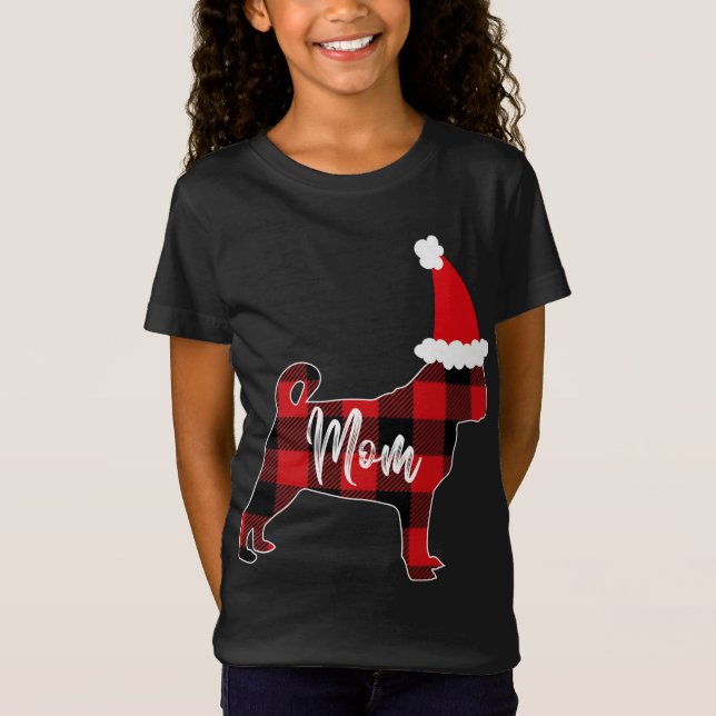 Mama Mops Dog Christmas Mama Pajama Rotes Karierte T-Shirt (Vorderseite)