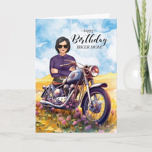 Mama Motorrad Wildblume Geburtstag Karte (Vorderseite)