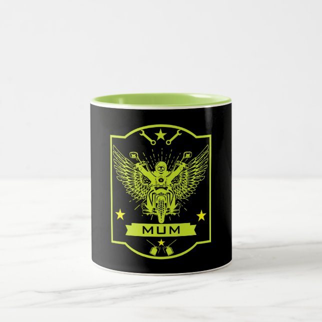 Mama Motorradfahrer Zweifarbige Tasse (Mittel)