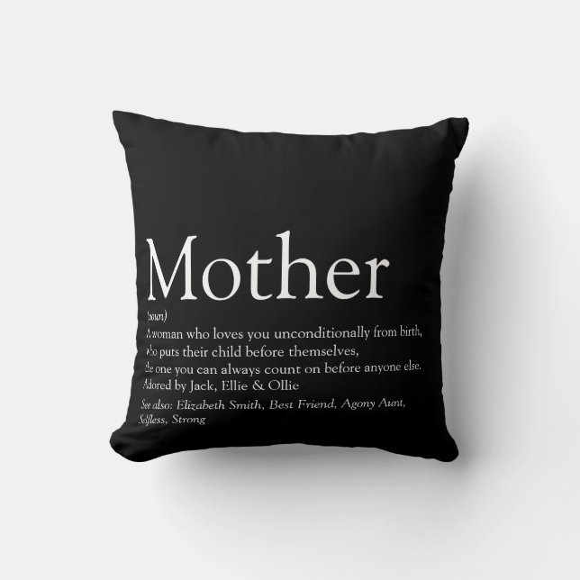 Mama Mutter Definition Modernes Schwarz und Weiß Kissen (Vorderseite)