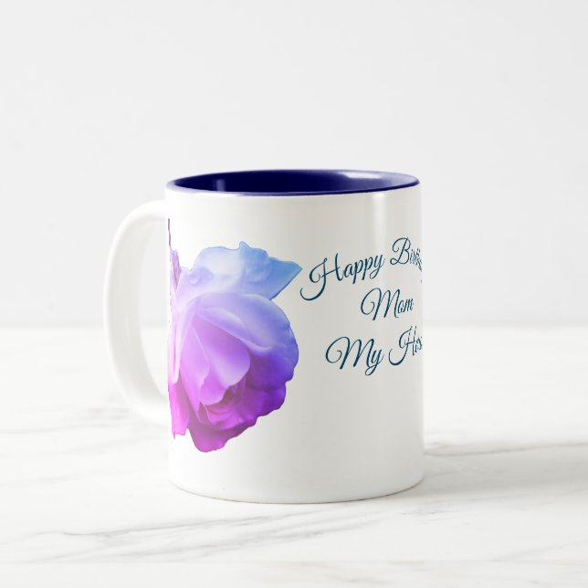 Mama My Hero Birthday White Rose Zweifarbige Tasse (Vorderseite Links)