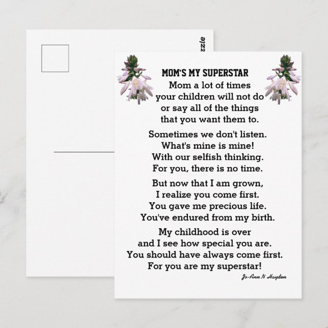 MAMA MY SUPERSTAR POSTCARD POSTKARTE (Vorne/Hinten)