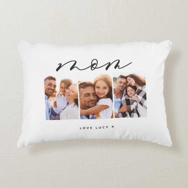 Mama niedliche moderne Drehbuch-MultiFoto-Geschenk Dekokissen (Vorderseite)