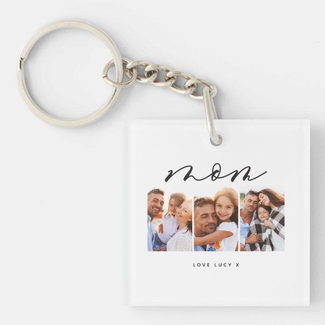Mama niedliche moderne Drehbuch-MultiFoto-Geschenk Schlüsselanhänger (Vorderseite)