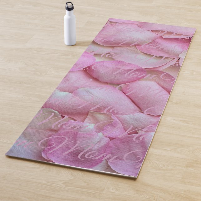 Mama oder Ihr Name, rosa Rosenblätter zwei Seiten Yogamatte (Beispiel)