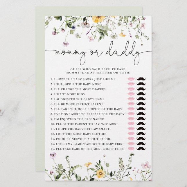 Mama oder Papa spielen romantische Wildblumen flor (Vorne/Hinten)