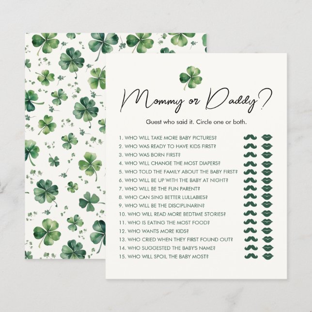 Mama oder Papa St. Patrick's Day Babyshower-Spiel (Vorne/Hinten)