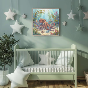 Mama Oktopus und Babys Kinderkrippe Poster