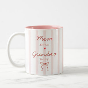 Mama & Oma Benutzerdefinierte Daten Rosa Streifen  Zweifarbige Tasse