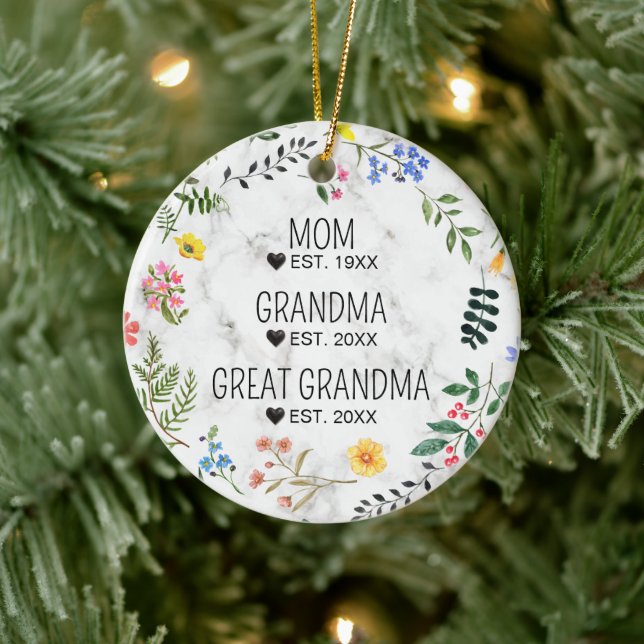 Mama, Oma, Großer Oma-Blumenmarmor Keramik Ornament (Baum)