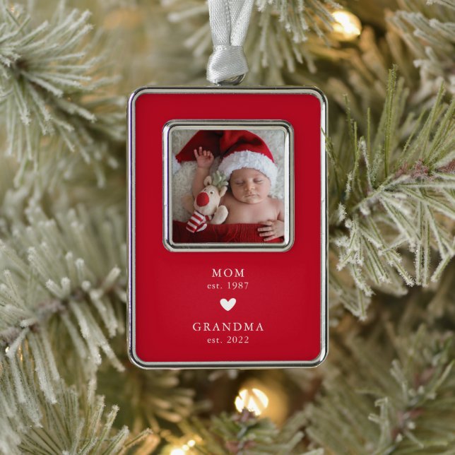Mama | Oma Year Est. Foto Rahmen-Ornament Silber (Baum)