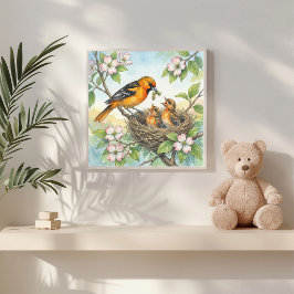 Mama Oriole und Kücken-Kinderstube Poster