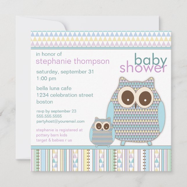 Mama Owl & Baby Owl Boy Babydusche Einladung (Vorderseite)