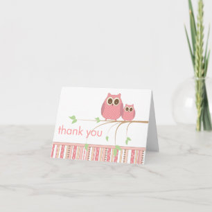Mama Owl & Baby Owl in Pink Vielen Dank Dankeskarte