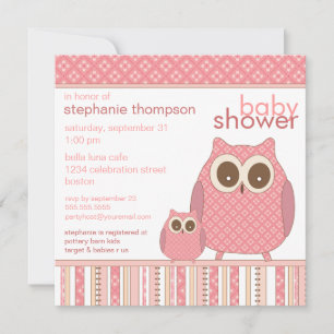 Mama Owl & Baby Owl PInk Babydusche Einladung