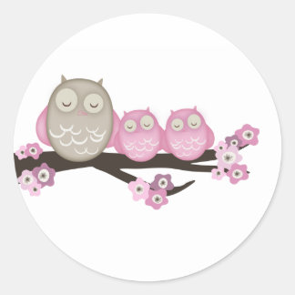 Mama Owl & Twins {Pink} | Aufkleber