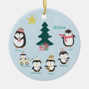 Mama, Papa & vier Kinder ~ Pinguine Keramik Ornament