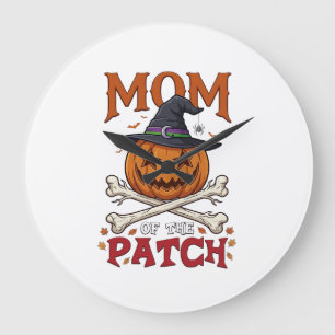 Mama-Patch-Halloween-Kürbis-Hexenhut-Totenkopf_1 Große Wanduhr