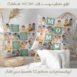 MAMA Personalisiert 12 Foto Collage Muttertag Kissen<br><div class="desc">Feiern Sie die bemerkenswerte Reise der Mutterschaft mit unserem Foto Collage Kissen der Modernen MAMA - eine reizvolle Mischung aus Stil, Stimmung und Personalisierung. Dieses charmante Kissen ist das perfekte Muttertagsgeschenk, das wertvolle Erinnerungen in einem kühlen und modernen Design einfängt, das Mütter lieben werden. Produktmerkmale: Kühle Farbblockdesign: Die auffälligen, lebhaften...</div>